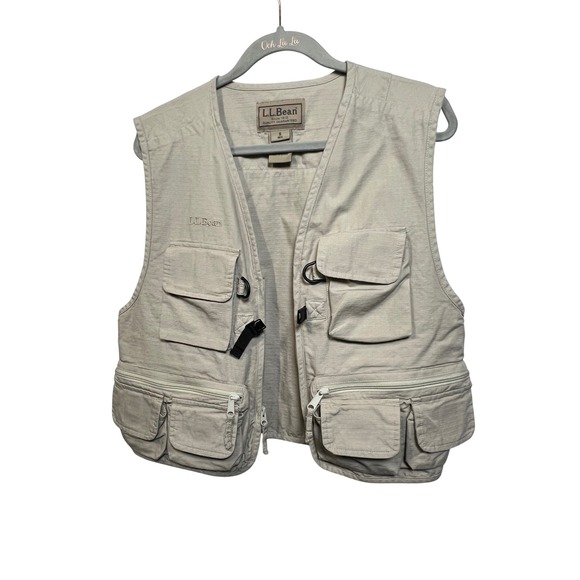 L.L. Bean Other - LL Bean Mens Small Khaki Ripstop Cotton Utility Fishing Safari Vest Beige